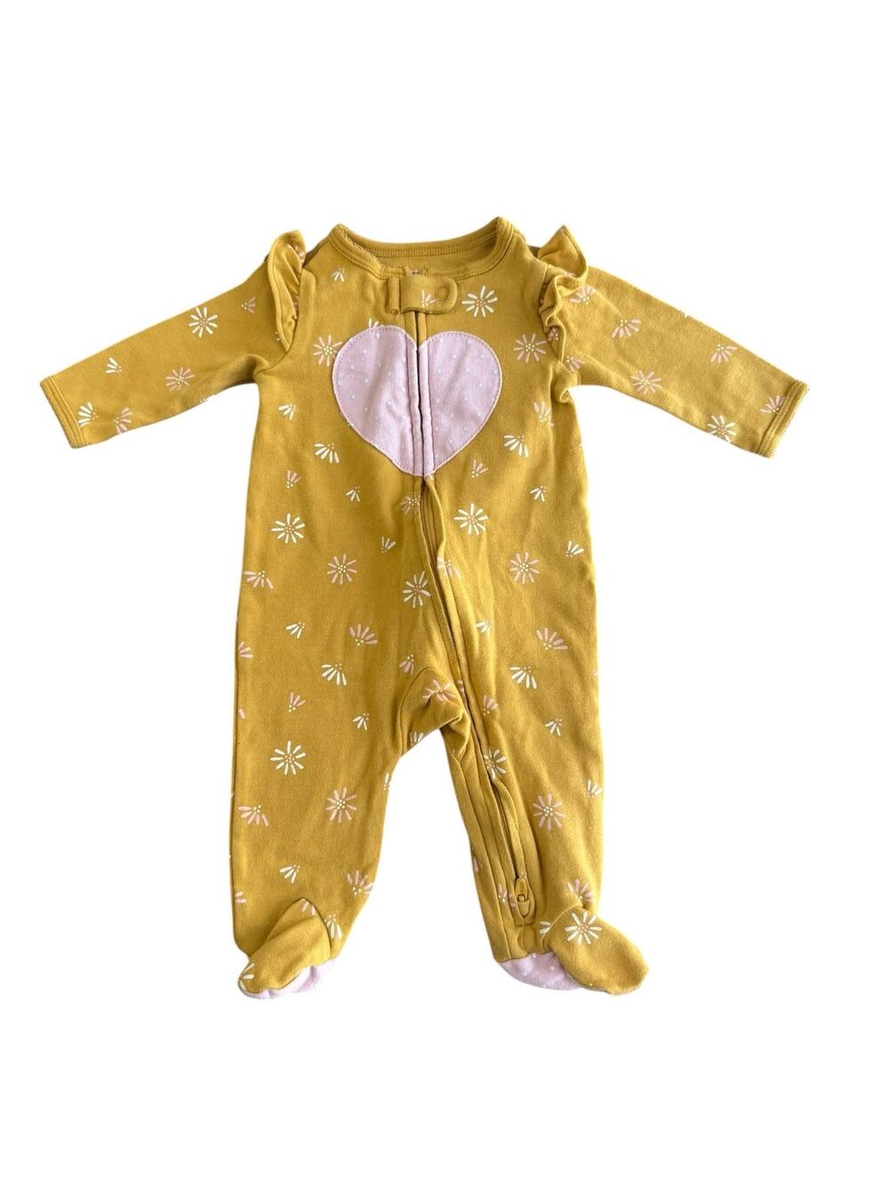 Carters Baby Girl Footie Sleeper Pajamas Yellow Pink Heart 3 Months